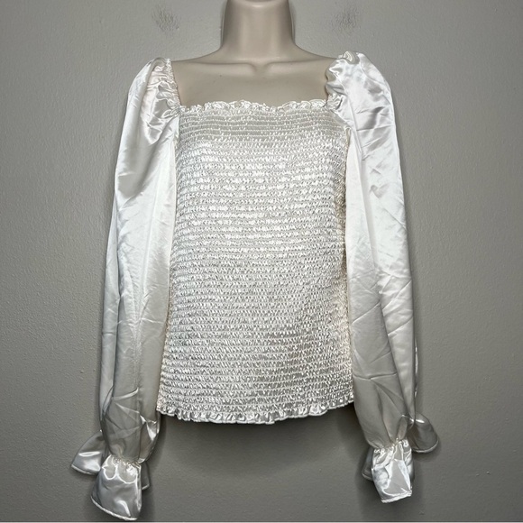 Marc New York Women Top Satin Regency Puff Sleeve Smock Victorian Edwardian - Picture 1 of 9